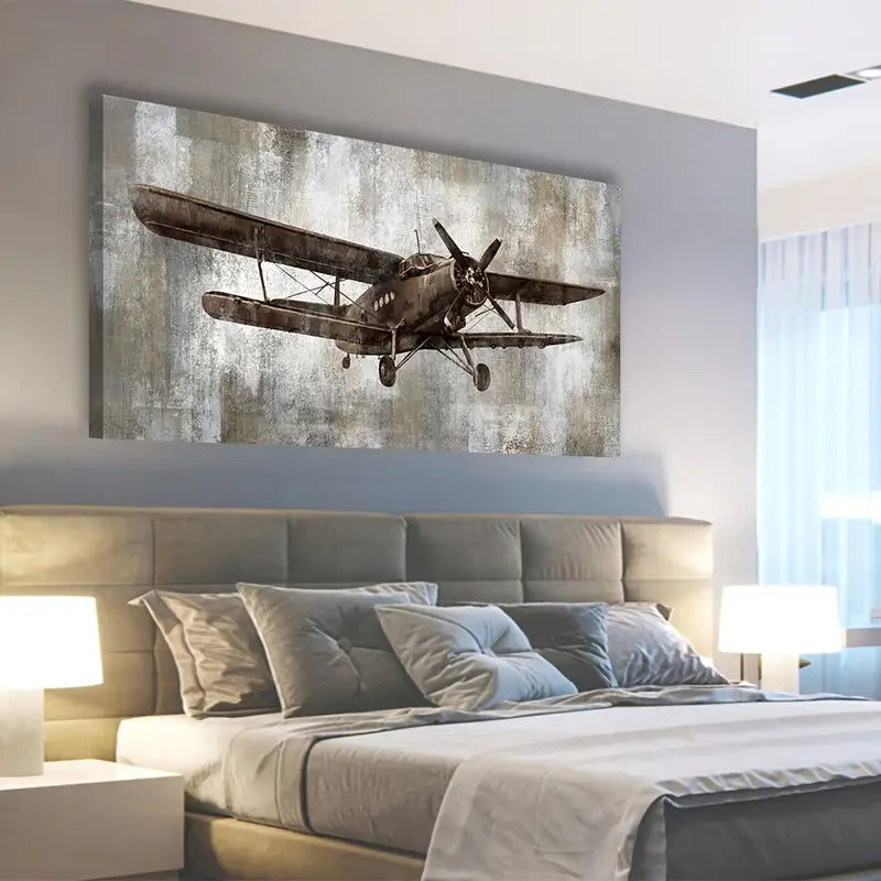 Vintage Airplane Retro Military Wall Art canvas office home room framed 120x60cm