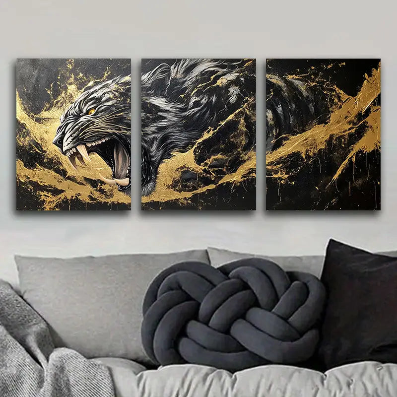3pcs Black Animal gold marble Metal Print Ready to Hang Art