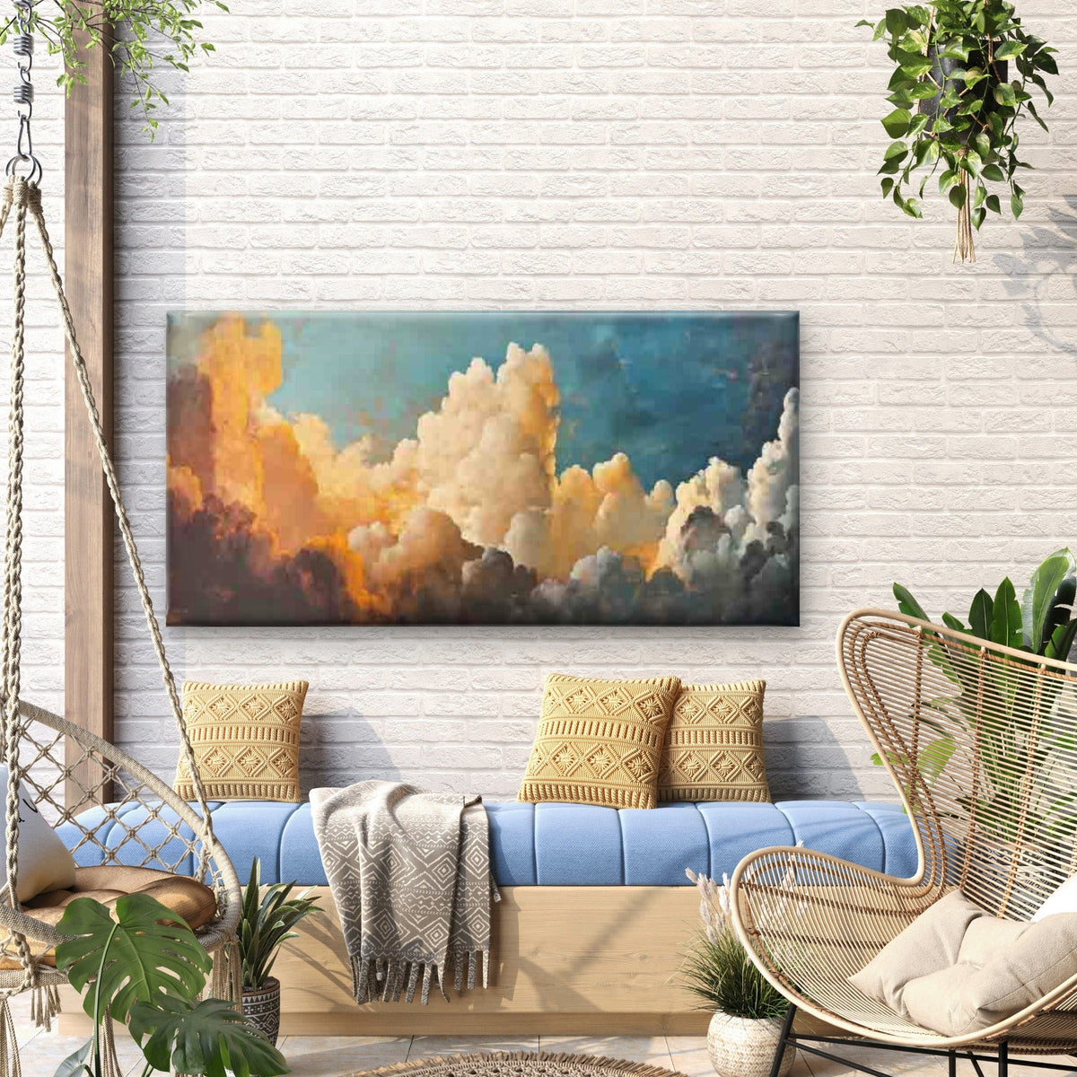 Golden Sunset Clouds Sky Scene Wall Art Canvas Office Home Room Framed 120x60cm