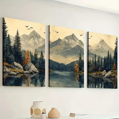 3pcs Ready to Hanging, Modern Wind Natural Forest Mountain Scenery Nature Wall Art Set Canvas Framed 60x90cm - High Quality Print 100% Australian Made Wall Canvas Ready to Hang