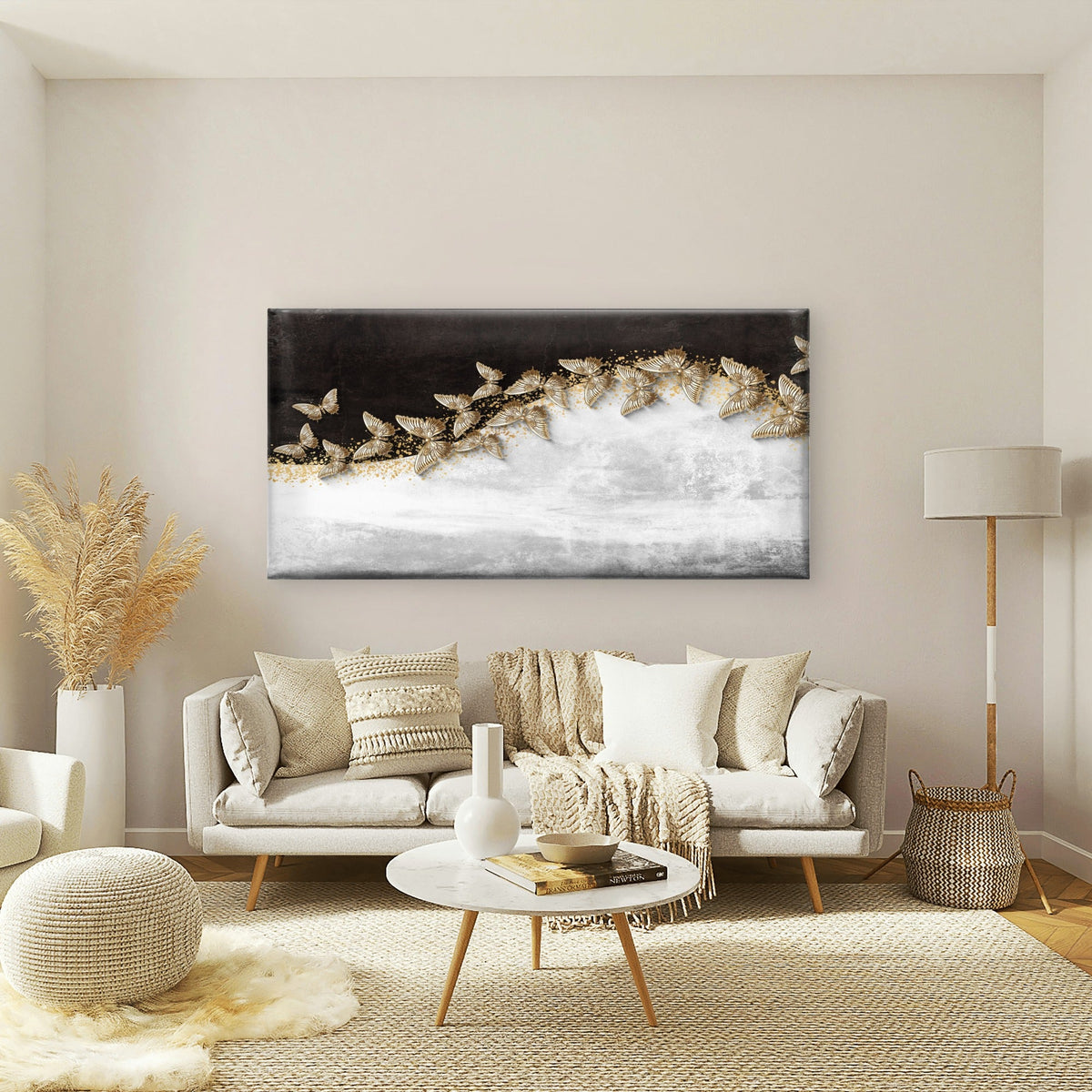 Luxury Golden Butterfly Wall Art Canvas Office Home Room Framed 120x60cm