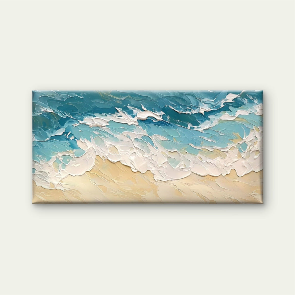 Abstract Ocean Waves On Beach Wall Art Canvas Office Home Room Framed 80x45cm