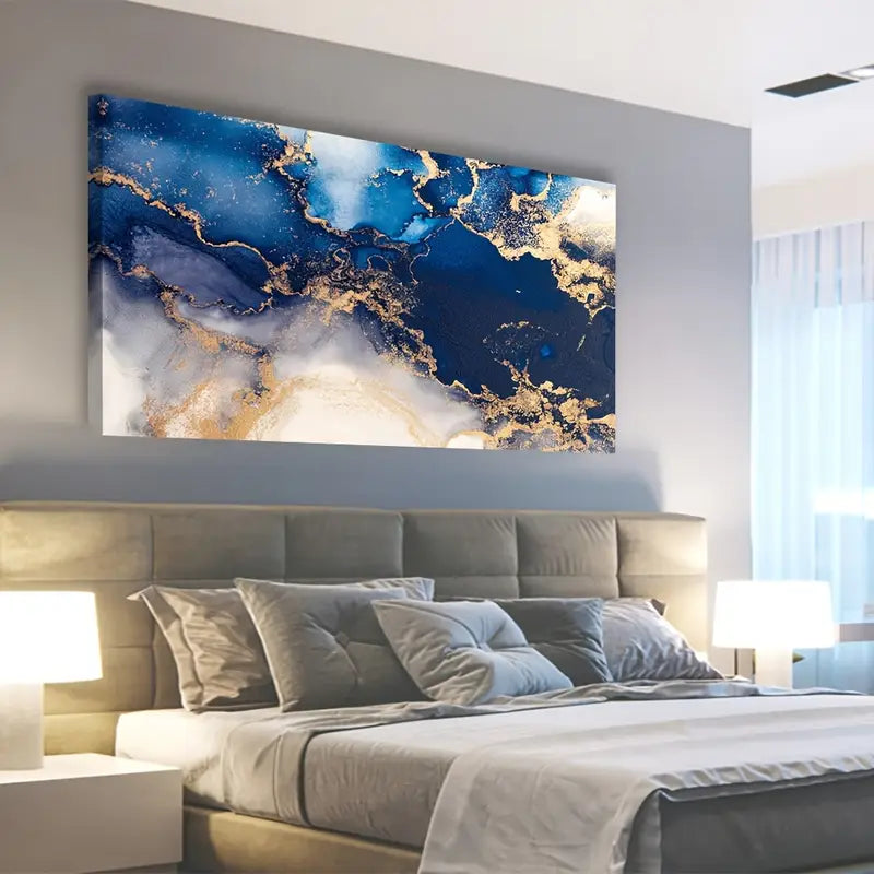 Abstract Blue Quasi-Golden Deep Blue Ocean Wall Art canvas office home room framed 120x60cm