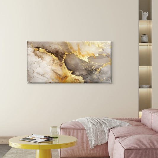 Luxury Abstract Gold Leaf Marble Wall Art Canvas Office Home Framed 80x45cm