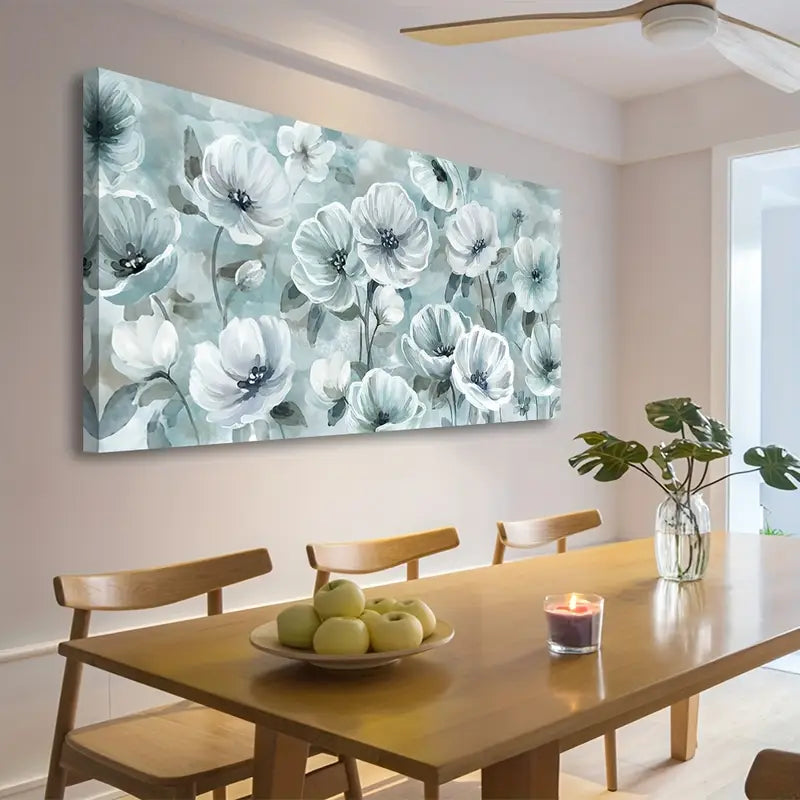 Grey and White Blossom Botanical Wall Art canvas office home room framed 120x60cm