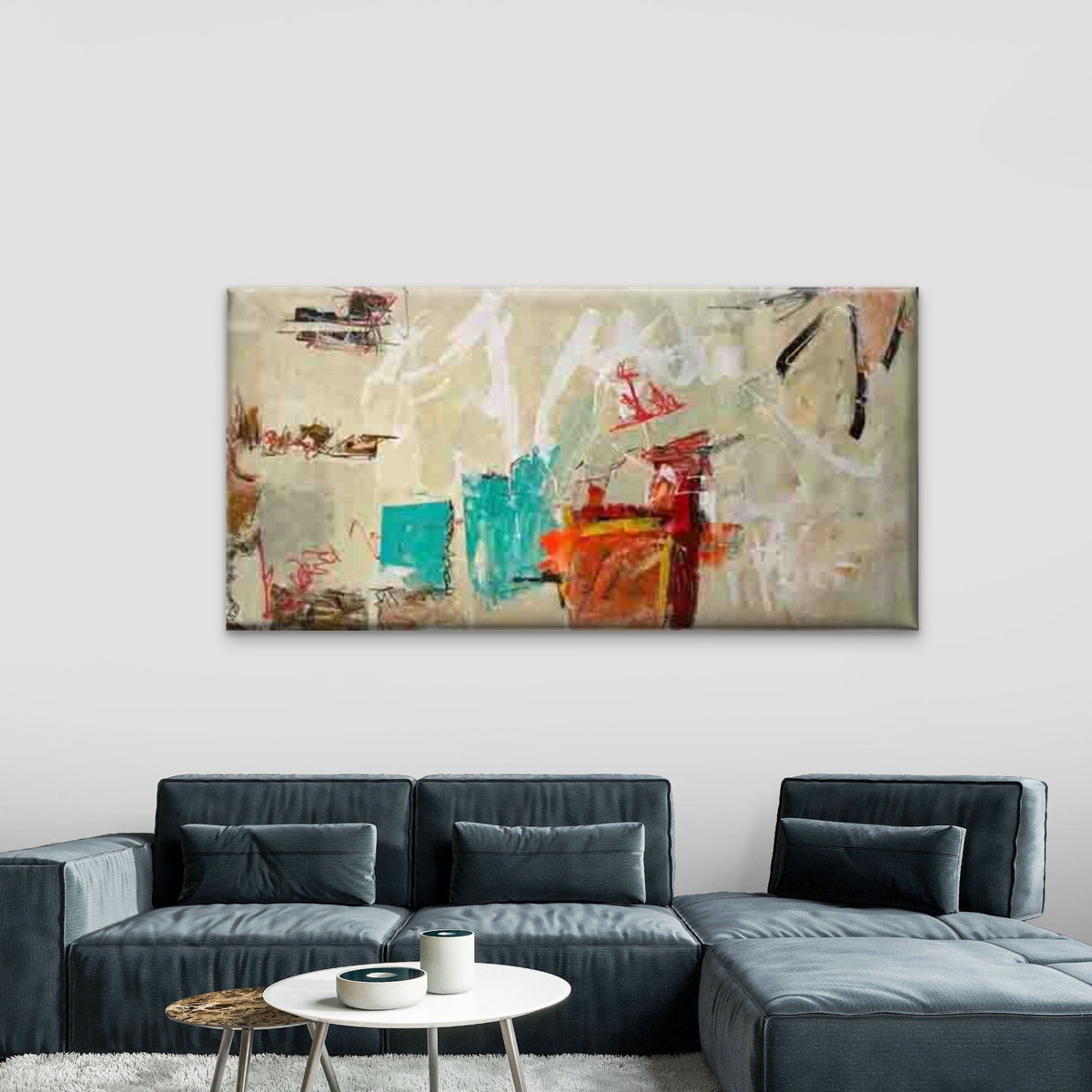 Abstract Expressionist Wall Art Canvas Office Home Room Framed 80x45cm