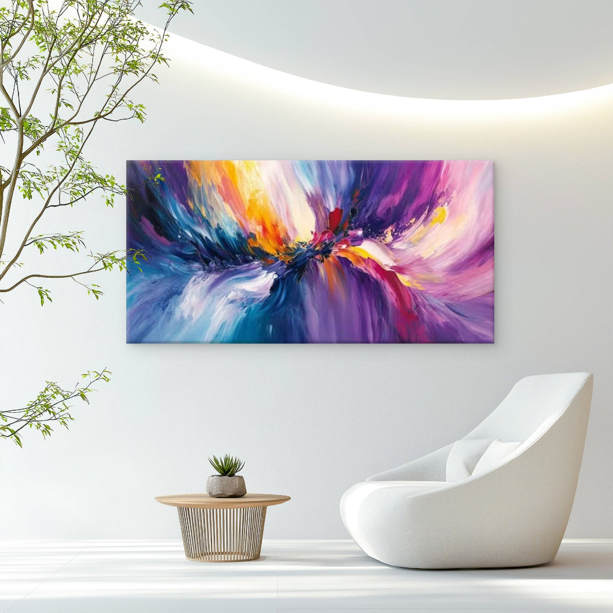 Yellow, Pink & Purple Abstract Wall Art Canvas Office Home Room Framed 80x45cm