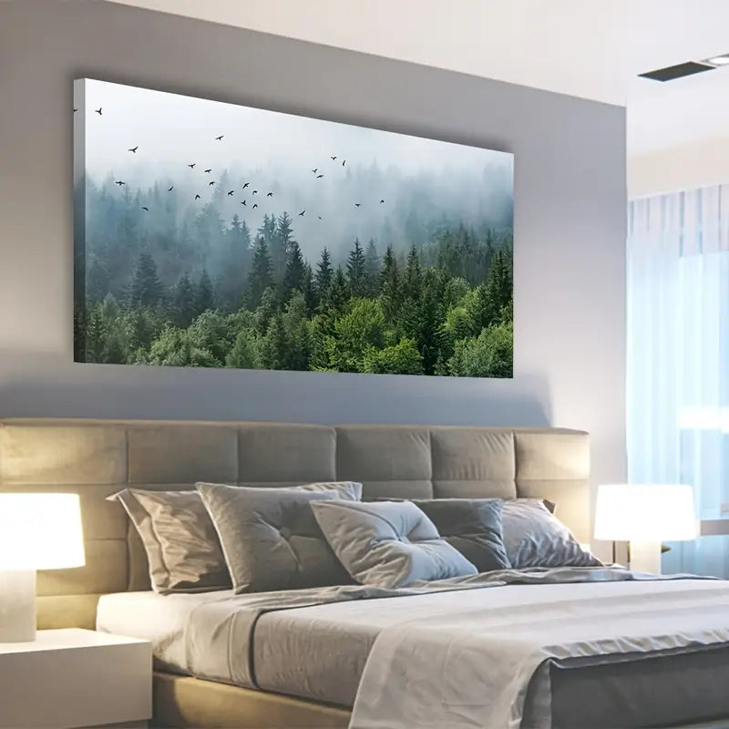 Tropical Virgin Forest Mountain Bird Wall Art canvas office home room framed 120x60cm