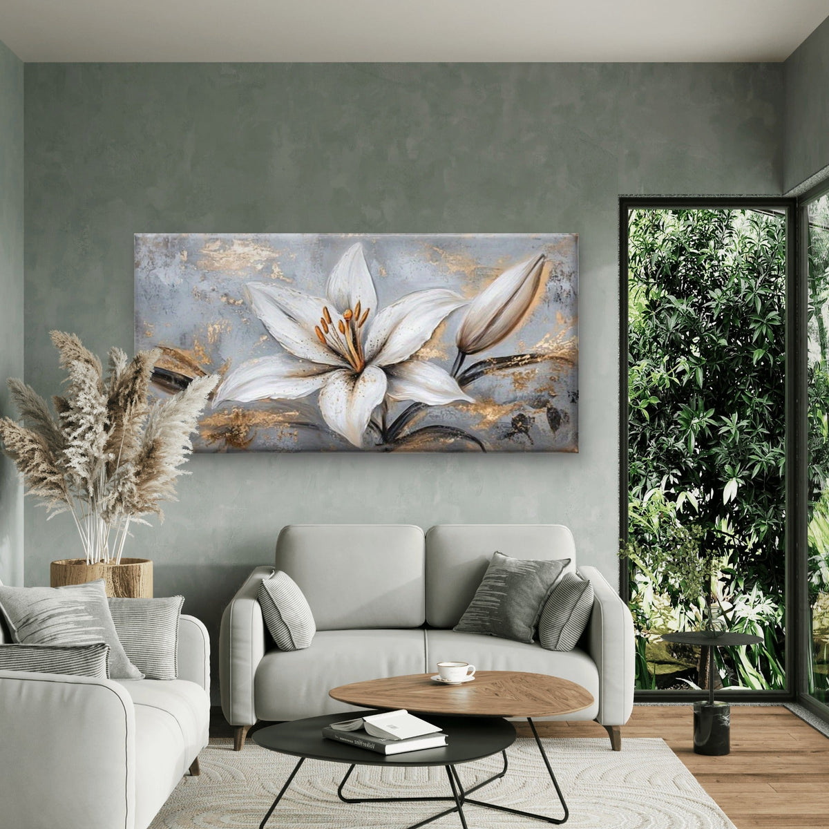 Modern Elegant White Lilies Wall Art Canvas Office Home Room Framed 120x60cm