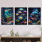 3pcs Luminous Marine Life, Treasure Chest Underwater Metal Print Ready to Hang Art