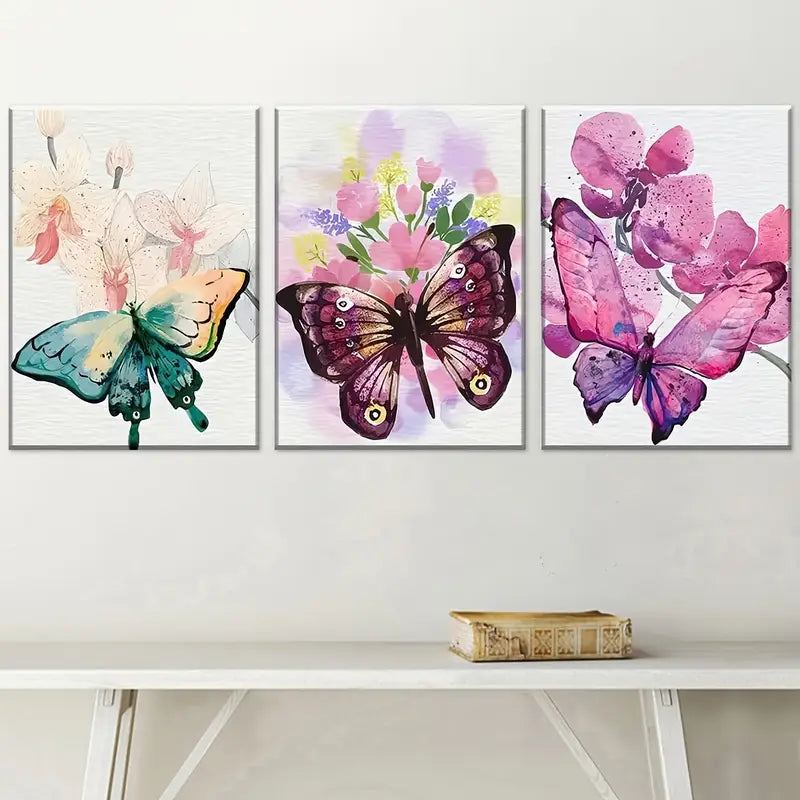 3pcs Modern Fashion Butterfly Animal Abstract Art Landscape Wall Art Set Canvas Framed 40x60cm - High Quality Print 100% Australian Made Wall Canvas Ready to Hang