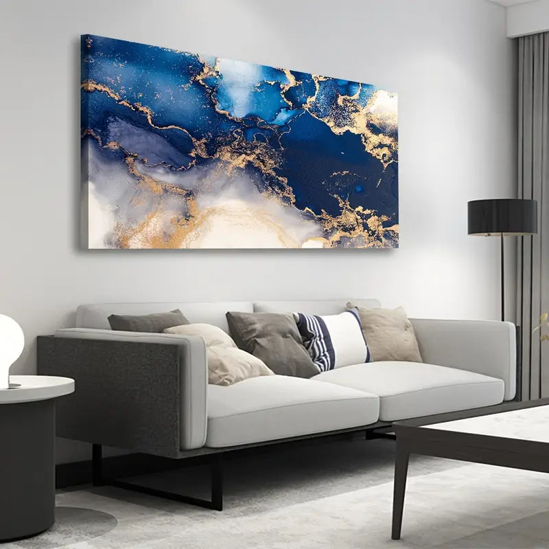 Abstract Blue Quasi-Golden Deep Blue Ocean Wall Art canvas office home room framed 120x60cm