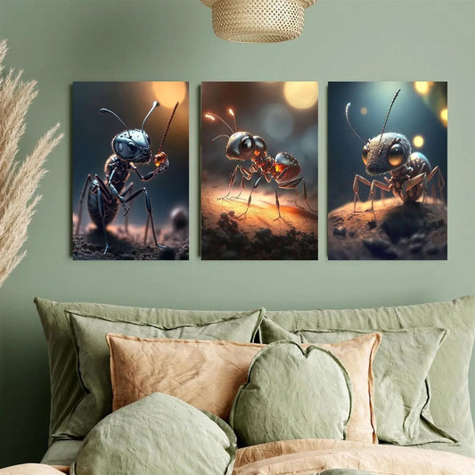 3pcs Vibrant Nature Ants Classic Design Metal Print Ready to Hang Art