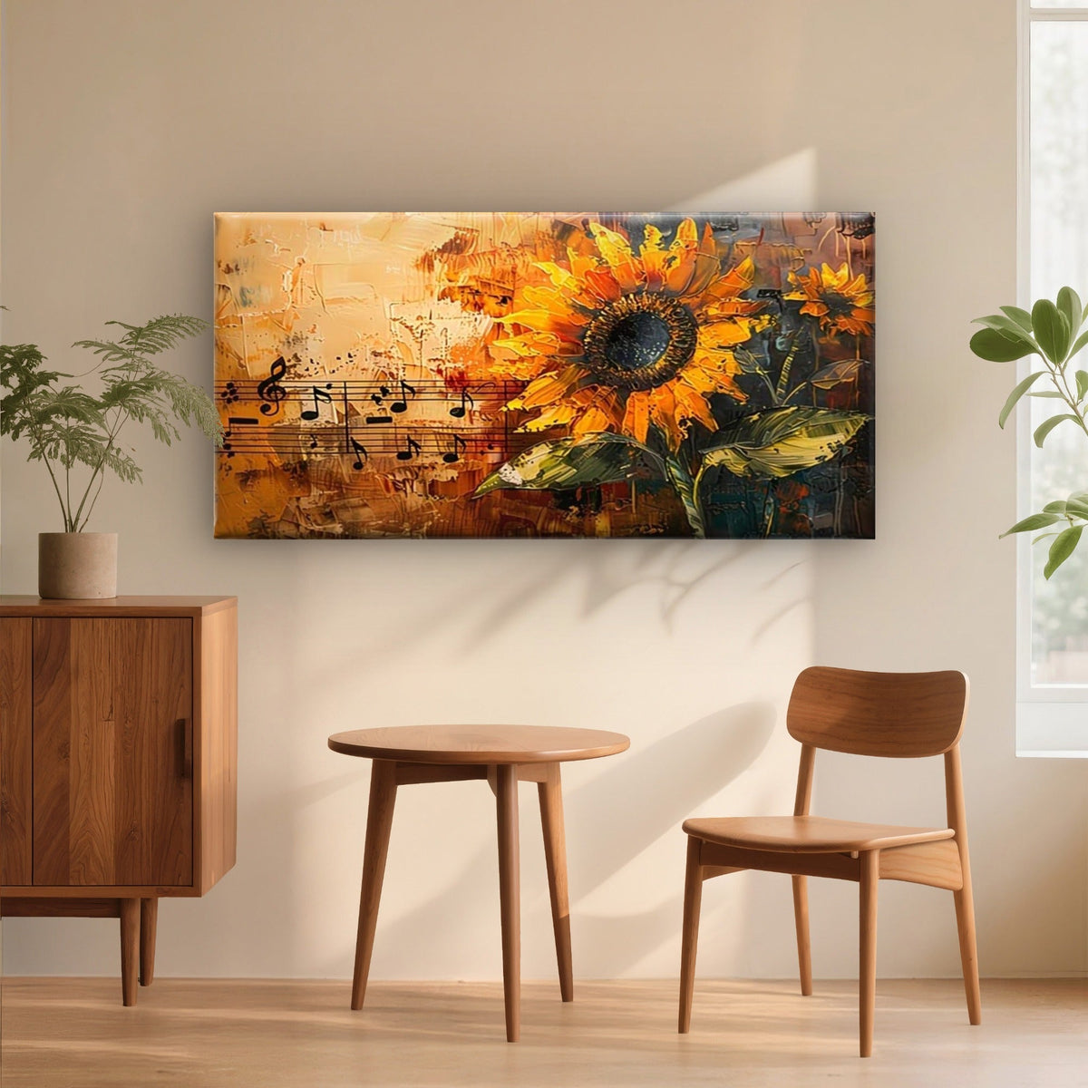 Sunflower & Musical Notes Wall Art Canvas Office Home Room Framed 120x60cm