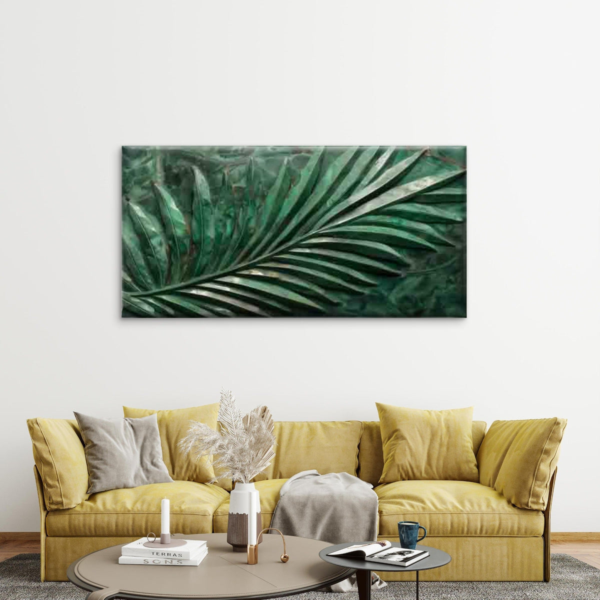 Tropical Green Palm Leaf Wall Art Canvas Office Home Room Framed 120x60cm