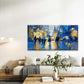 Abstract Blue And Golden City Wall Art Canvas Office Home Room Framed 120x60cm