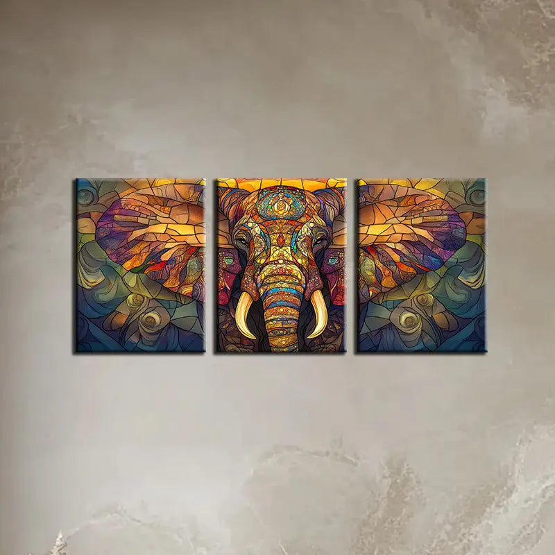 3pcs Charming Elephant Painting Colorful Design Metal Print Ready to Hang Art