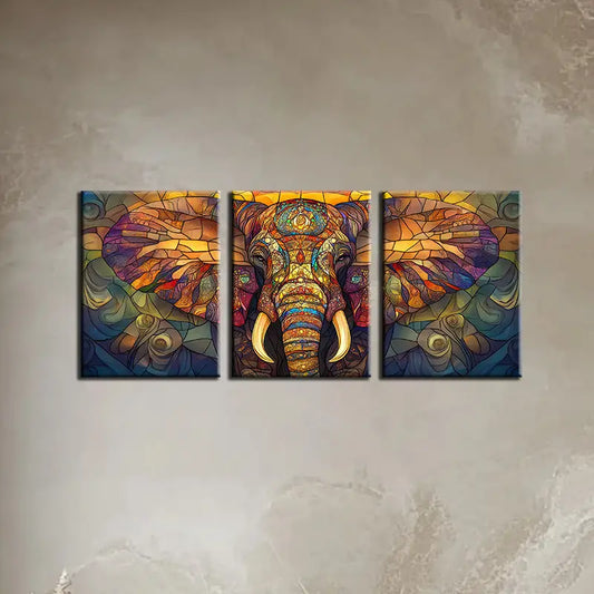 3pcs Charming Elephant Painting Colorful Design Metal Print Ready to Hang Art