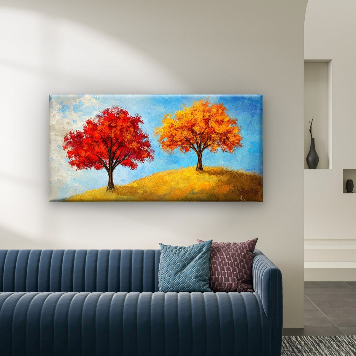 Twin Crowns Of Autumn Wall Art Canvas Office Home Room Framed 120x60cm