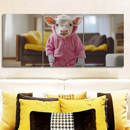 3pcs Pink baby calf Metal Print Ready to Hang Art