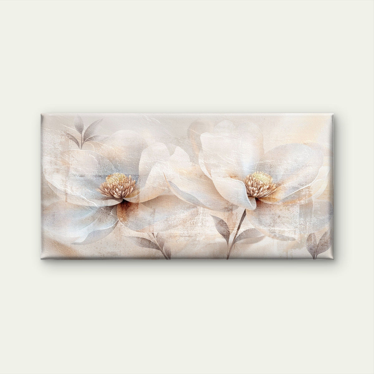 Abstract Cream Beige Blossom Flora Wall Art Canvas Office Home Framed 120x60cm