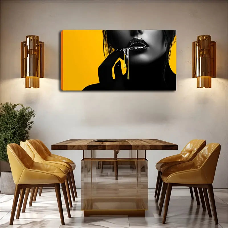 Yellow & Black Abstract Design Wall Art Canvas Office Home Room Framed 120x60cm
