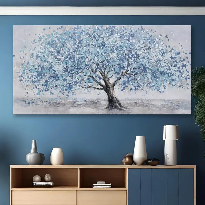 Blue Tree wall canvas office home room framed 120x60cm