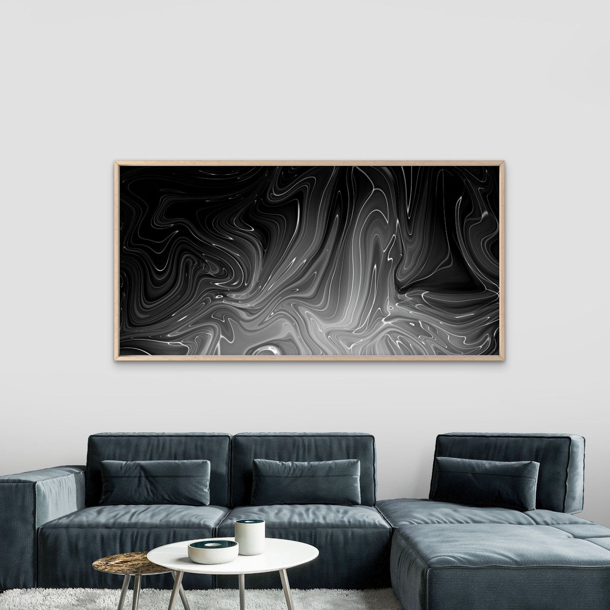 Black White Liquid Marble Wall Art Canvas Office Home Room Framed 120x60cm