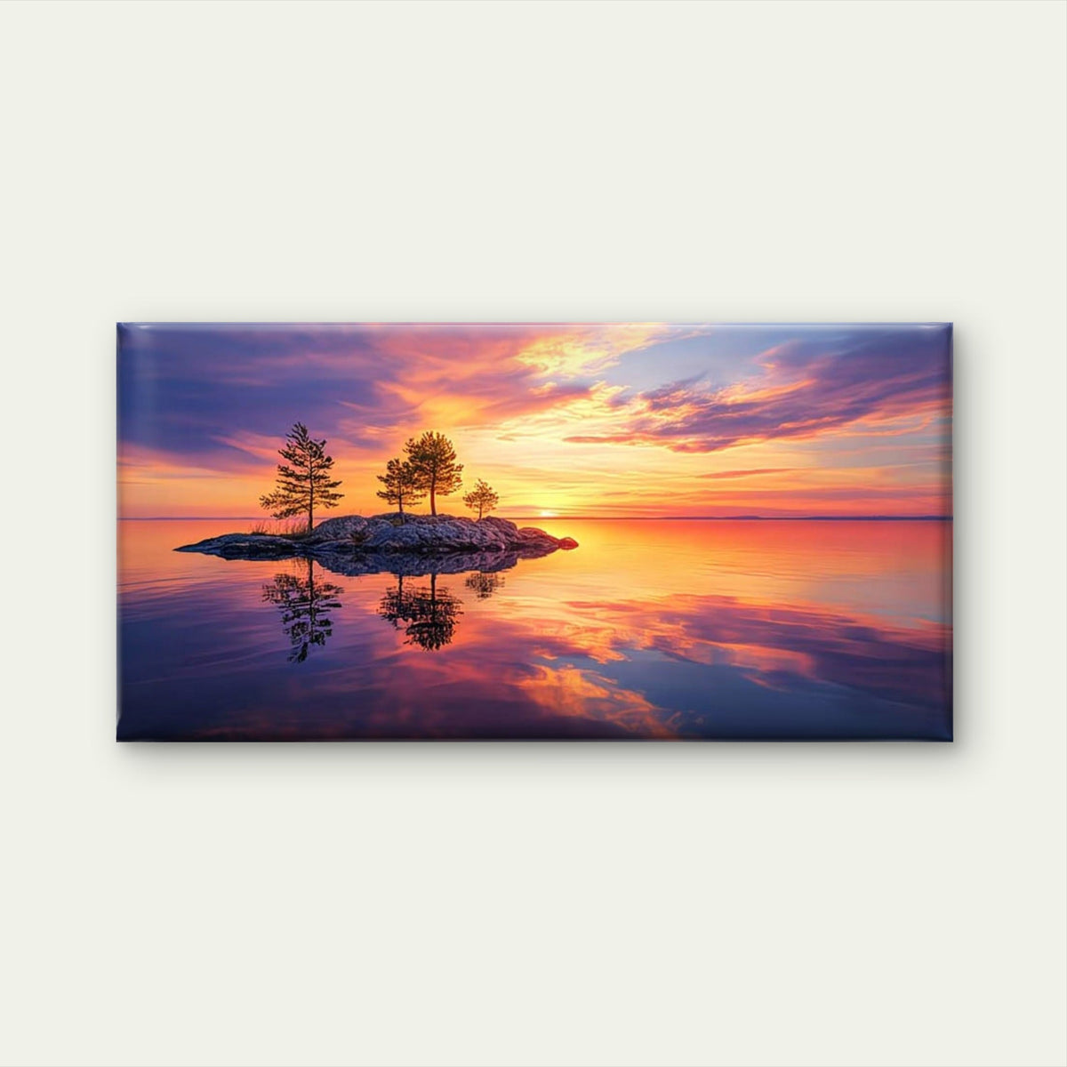 Island In Painted Skies Wall Art Canvas Office Home Room Framed 80x45cm