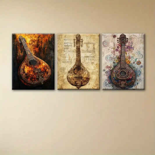 3pcs Fascinating And Magical Graffiti Guitar Classic Design Metal Print Ready to Hang Art