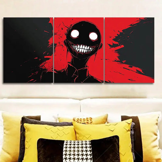 3pcs Red Monster Face Metal Print Ready to Hang Art
