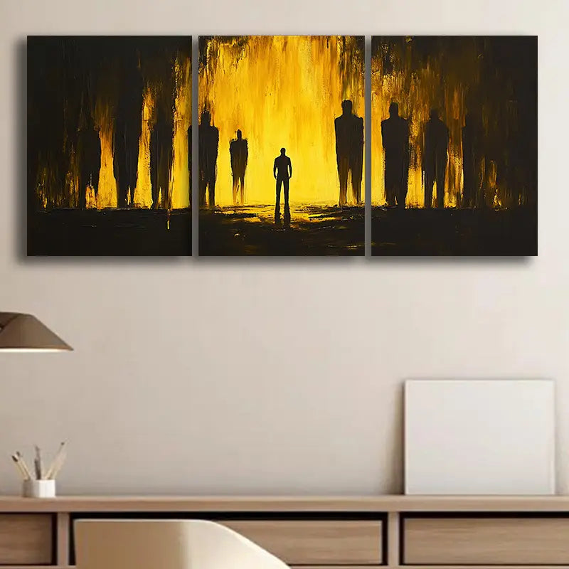 3pcs Black and Yellow Silhouettes Metal Print Ready to Hang Art