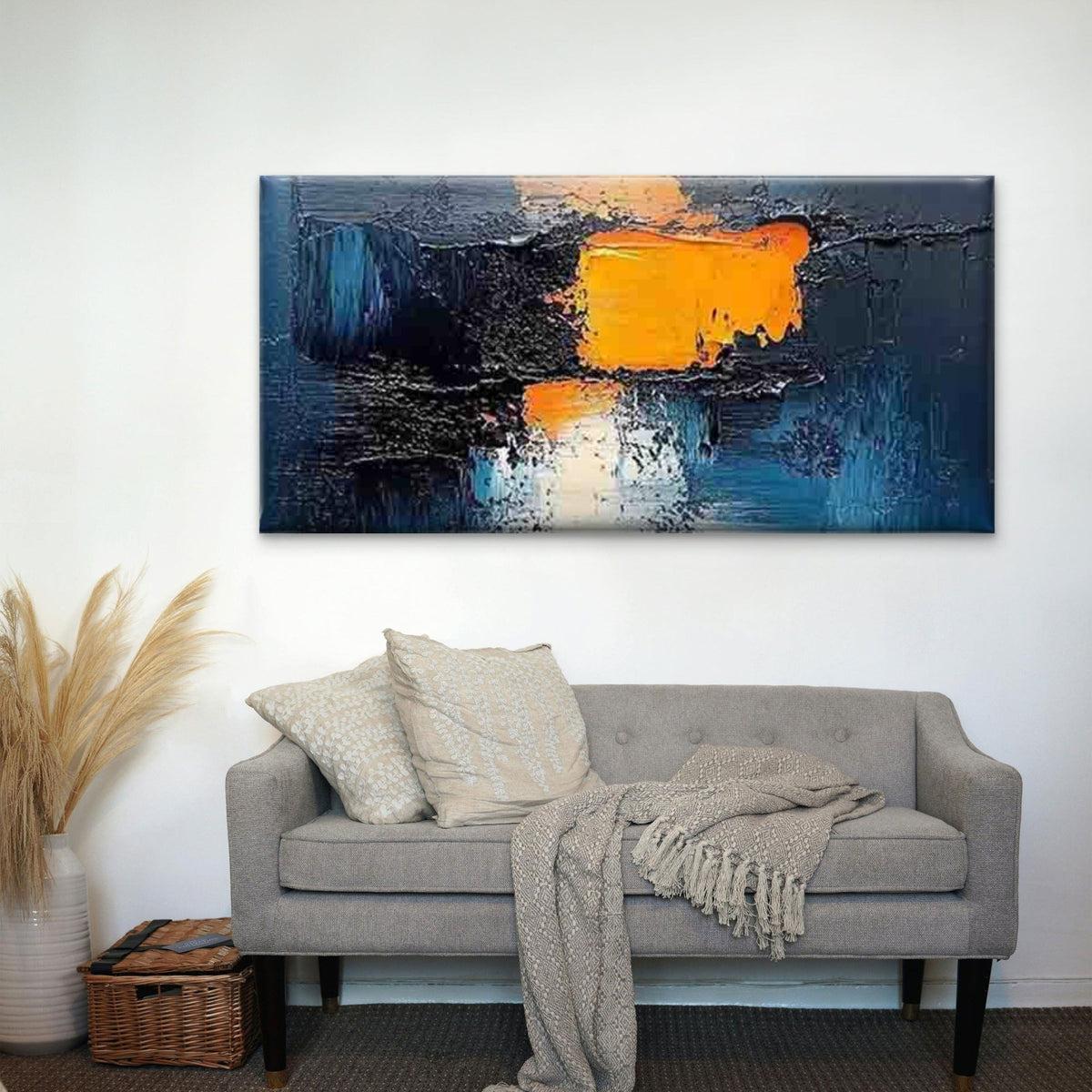 Abstract Swirling Blue Orange Wall Art Canvas Office Home Room Framed 120x60cm