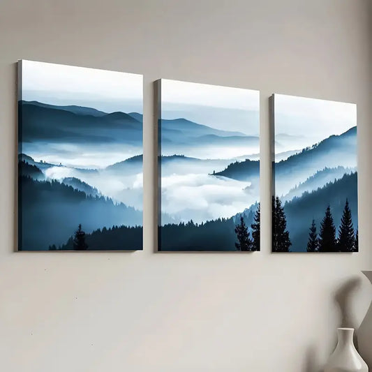 3pcs Modern Chinese Style Mountain Natural Scenery Art Wall Art Set Canvas Framed 40x60cm - High Quality Print 100% Australian Made Wall Canvas Ready to Hang