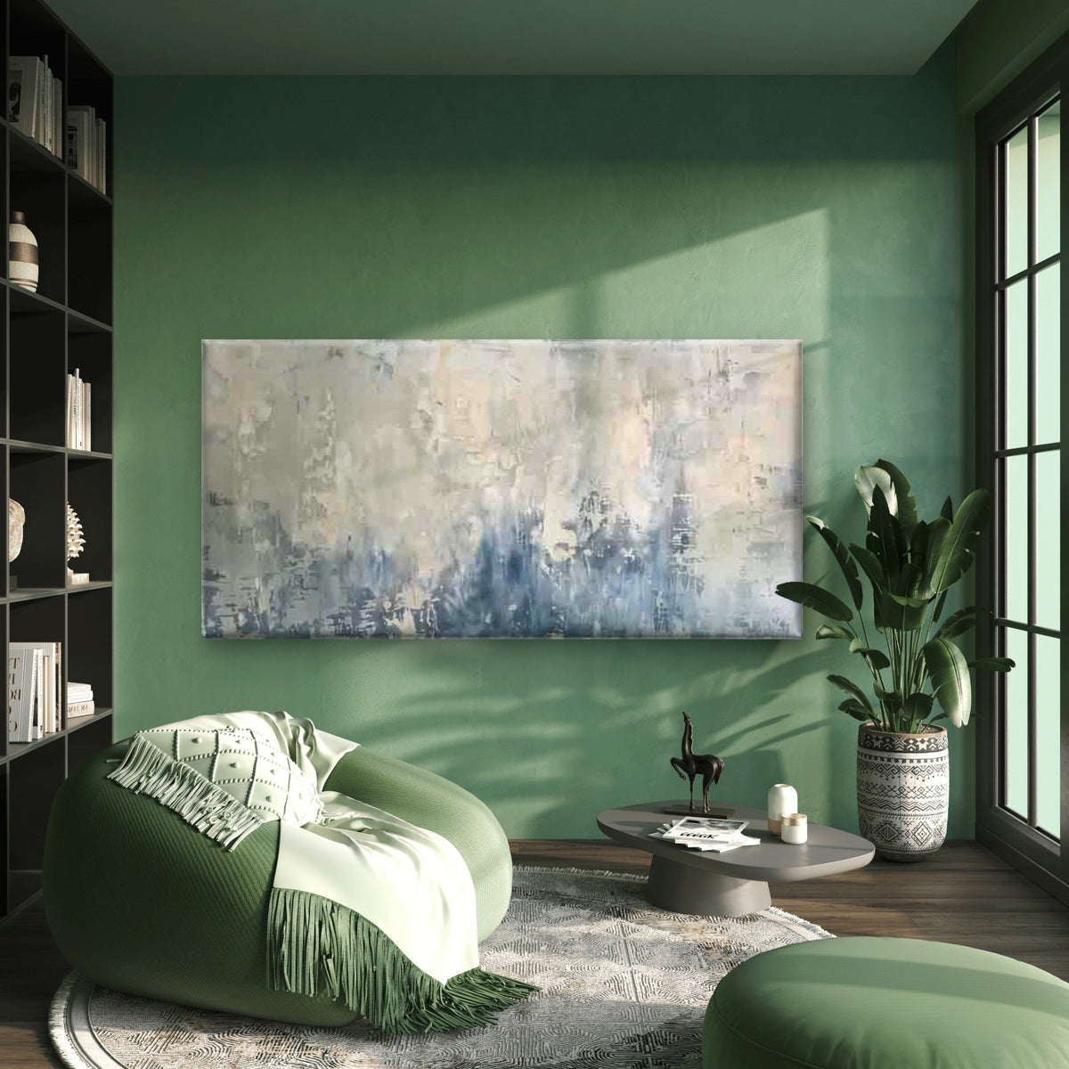 Abstract Blue & Beige Textured Wall Art Canvas Office Home Room Framed 120x60cm