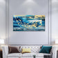 Gold School Of Fish Ocean Blue Wall Art Canvas Office Home Framed 80x45cm