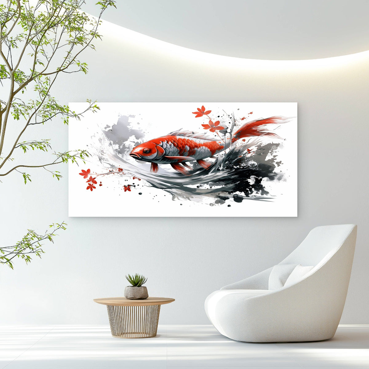 Vibrant Red Koi Fish Wall Art Canvas Office Home Room Framed 120x60cm