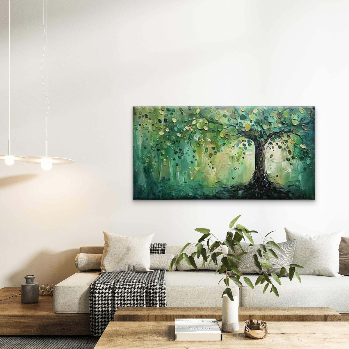 Abstract Tree with Green Leaves Wall Art Canvas Office Home Room Framed 120x60cm