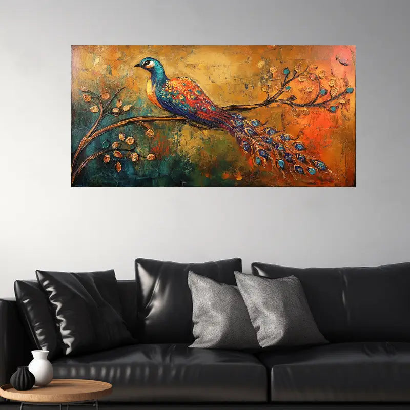 Elegant Peacock Wall Art wall canvas office home room framed 120x60cm
