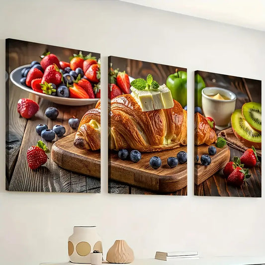3pcs Modern Style Kitchen Bread Food Gastronomic Art Wall Art Set Canvas Framed 40x60cm - High Quality Print 100% Australian Made Wall Canvas Ready to Hang