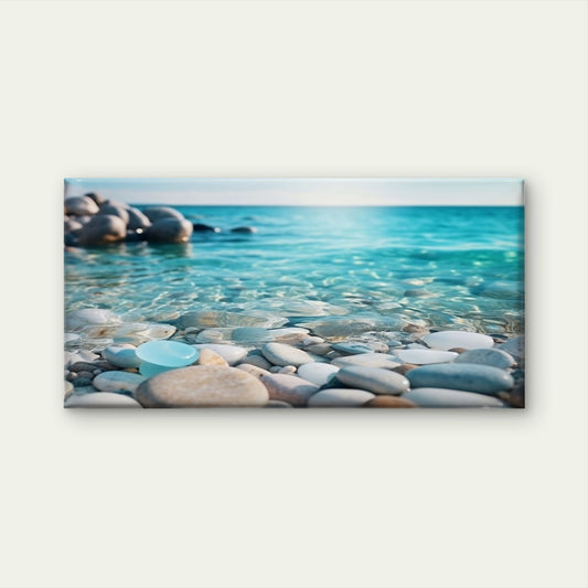 Coastal Beach Pebbles Clear Ocean Wall Art Canvas Office Home Framed 80x45cm