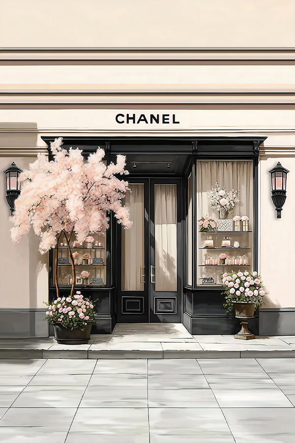 Fashion Store Front with Blossom Tree Print 100% Australian Made 40x60cm Stretched Canvas Ready to Hang