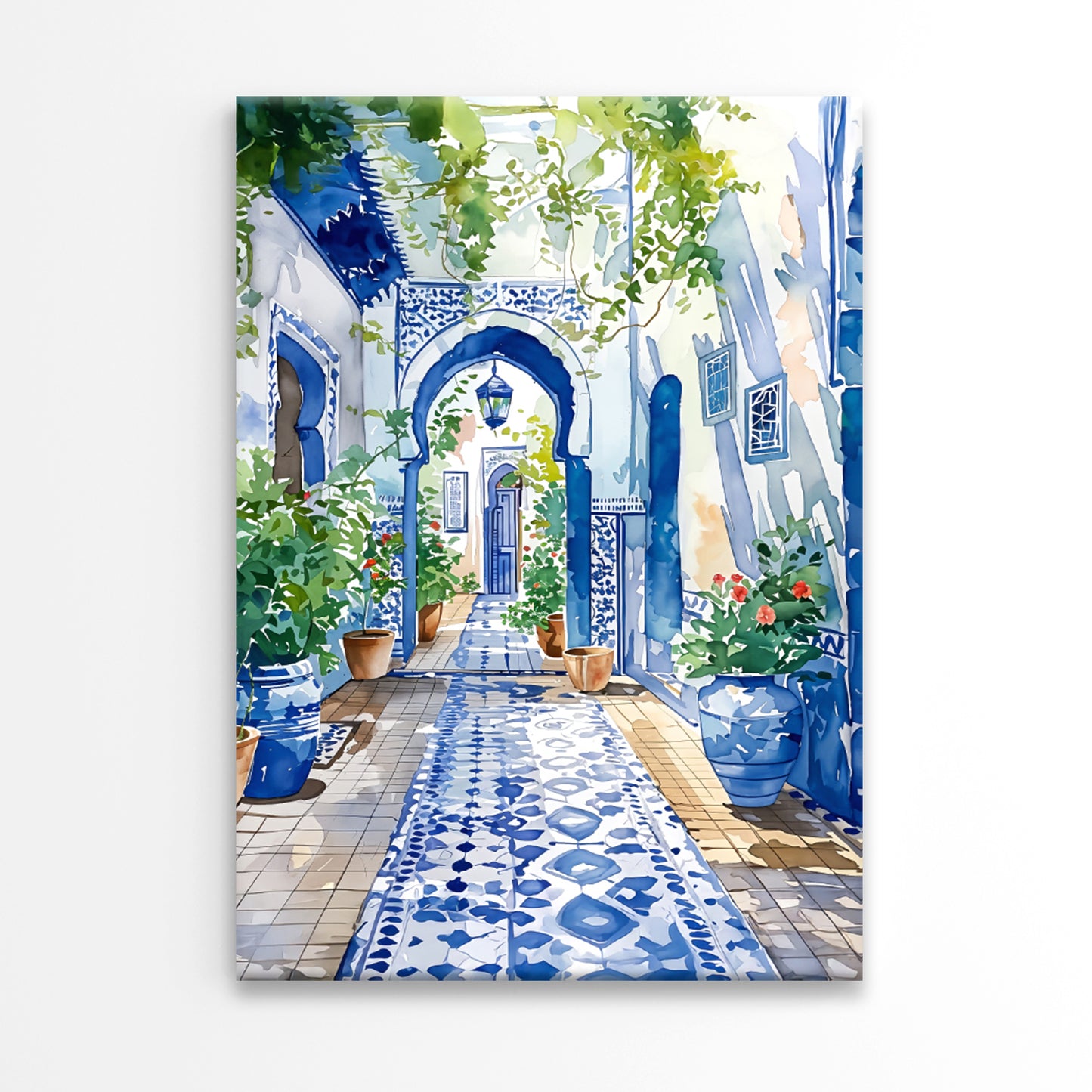 Courtyard with Potted Plants Painting Print 100% Australian Made 40x60cm Stretched Canvas Ready to Hang