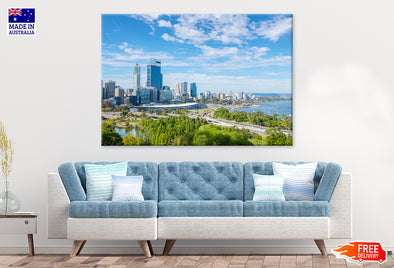 skyline of Perth City Noon View Print 100% Australian Made Stretched Canvas Ready to Hang - AU-120