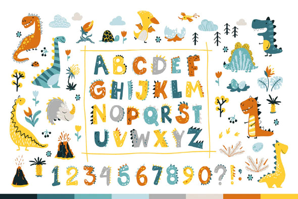 Alphabet with Numbers & Animals Print 100% Australian Made Stretched Canvas Ready to Hang - NK-120