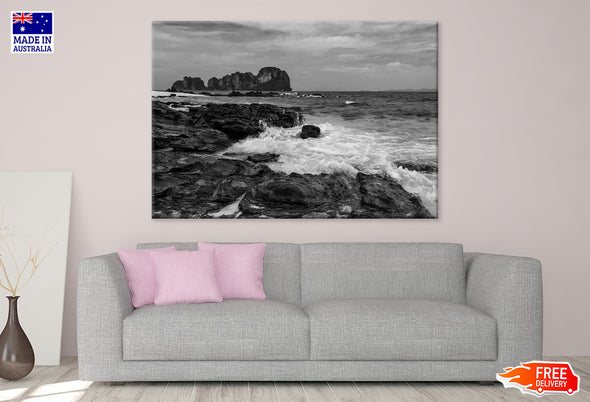 Bamboo island Rocky Seascape B&W Print 100% Australian Made Stretched Canvas Ready to Hang - BW-120