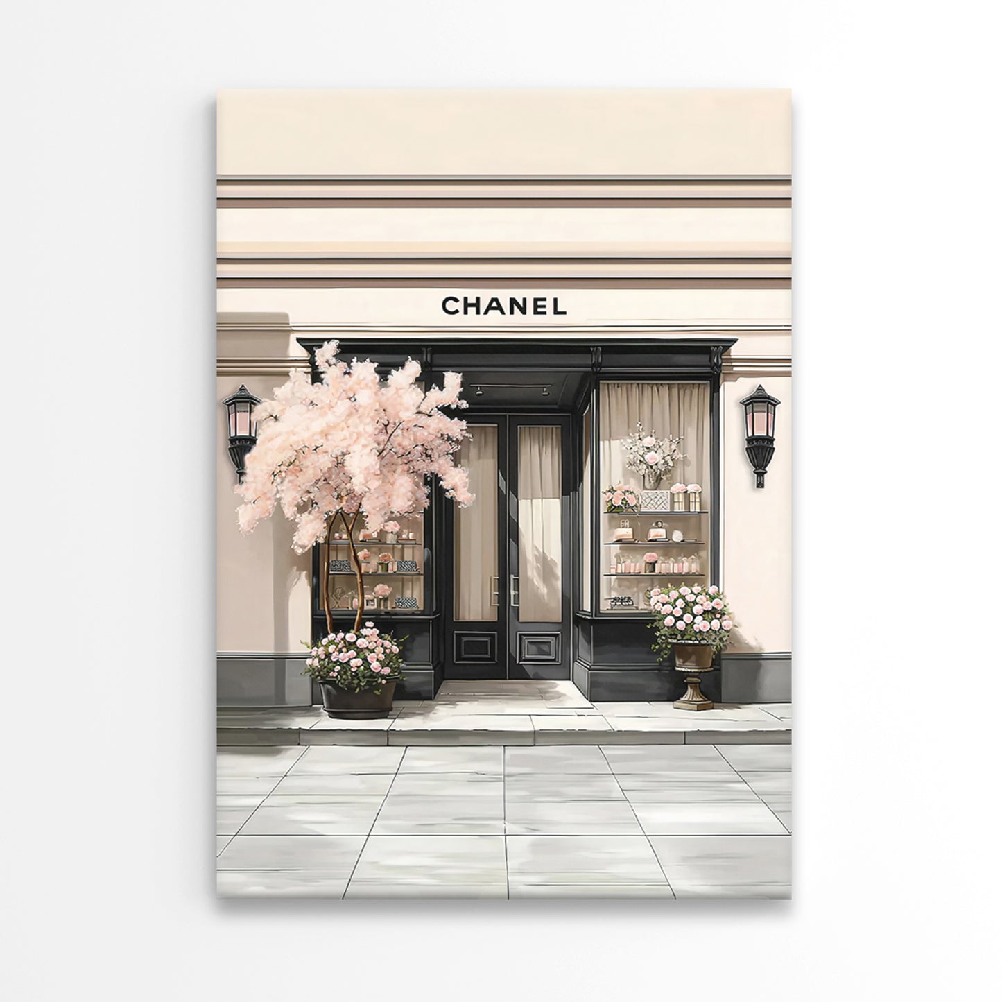 Fashion Store Front with Blossom Tree Print 100% Australian Made 40x60cm Stretched Canvas Ready to Hang