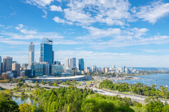 skyline of Perth City Noon View Print 100% Australian Made Stretched Canvas Ready to Hang - AU-120