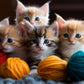 Cute Fluffy Kittens Playing Wool Yarn Balls Wall Art Canvas Office Home Room Framed 120x60cm