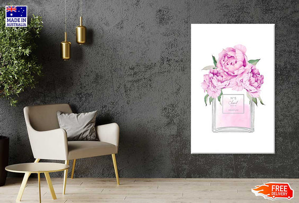 Pink Flowers & Pink Perfume Bottle Fashion Print 100% Australian Made Stretched Canvas Ready to Hang - FS - 151